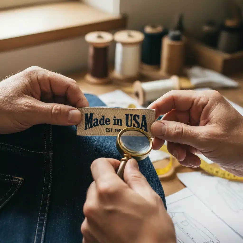 Close-up of 'Made in USA' fabric label on garment