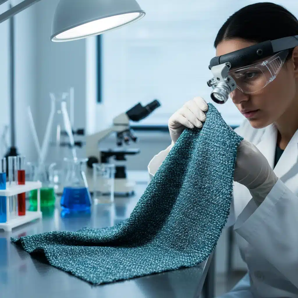 Textile engineer inspecting innovative recycled fabric for sustainable streetwear production.