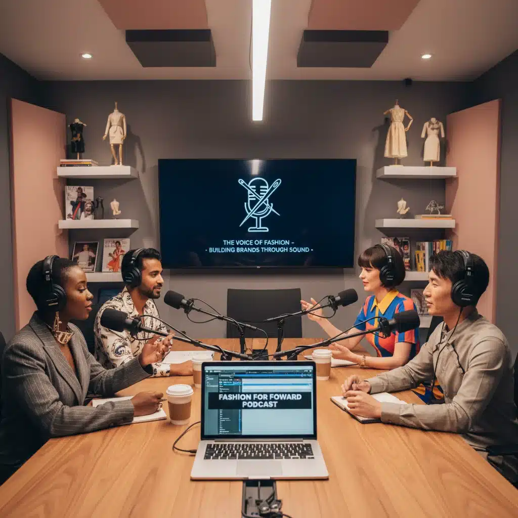 Fashion industry experts recording a podcast episode